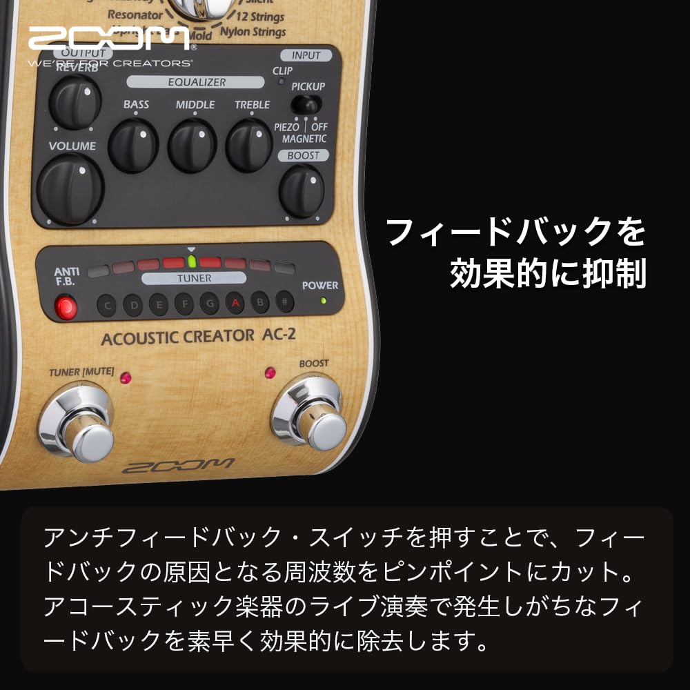 Zoom Acoustic Guitar Preamp with Piezo and Magnetic 16 DI XLR Battery Acoustic Guitar Performance and Beige Extended AC Adapter Included AC-2