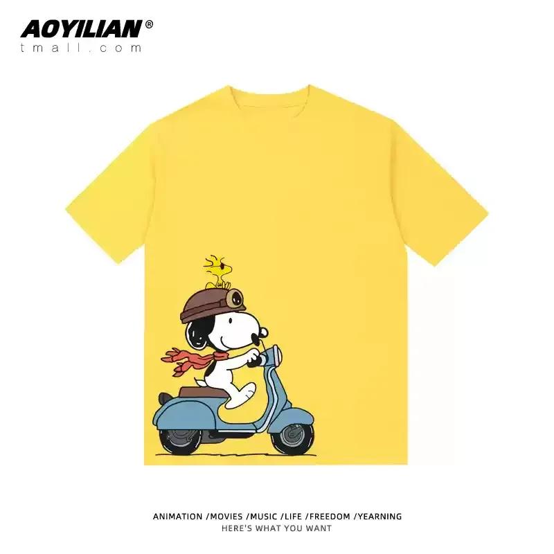 Snoopy Tshirt Charlie Brown coshort sleeve anime cartoon men and women 100 cotton loose street fashion brand short sleeve