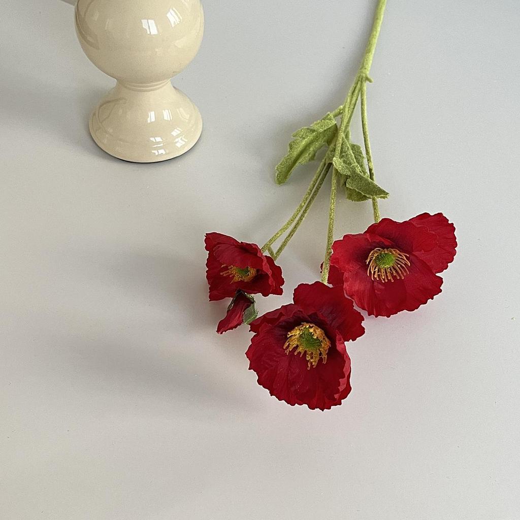 Silk Flocked Poppy Artificial Flowers for Wedding, Home Décor, and Photography Props