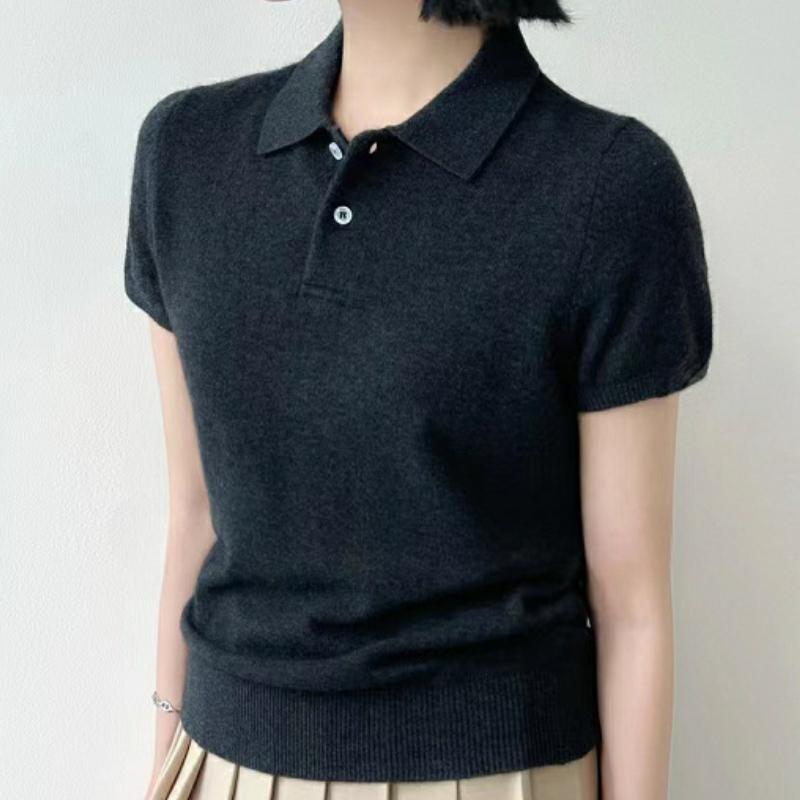 IHUASU Футболка с воротником-поло из шерсти, женская, весенне-летняя, кашемировый универсальный, с короткими рукавами, модный джемпер