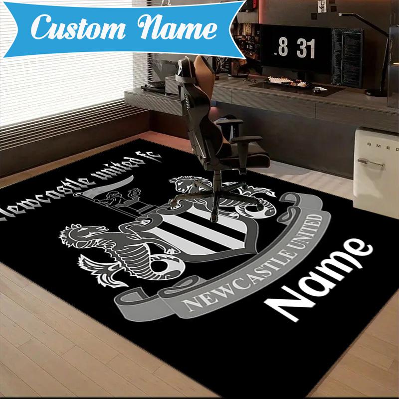 Custom Name Newcastle Football Crest Rug Game Carpet, Floor Mat for Bedroom Living Room Entryway Rug, Home Decor Idea Gift for Christmas birthday