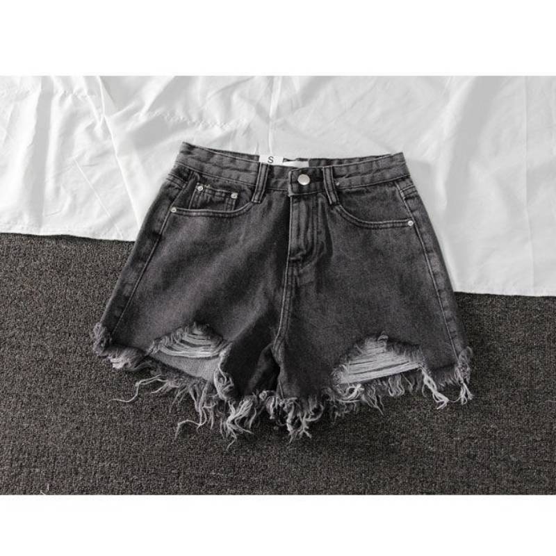 Denim High Waist Shorts With Ripped Fringe For Urban Style And Casual Summer Wear