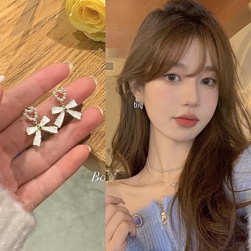 Sweet Pearl Heart Bow Stud Earrings S925 Silver Needle - 2022 Spring/Summer Collection