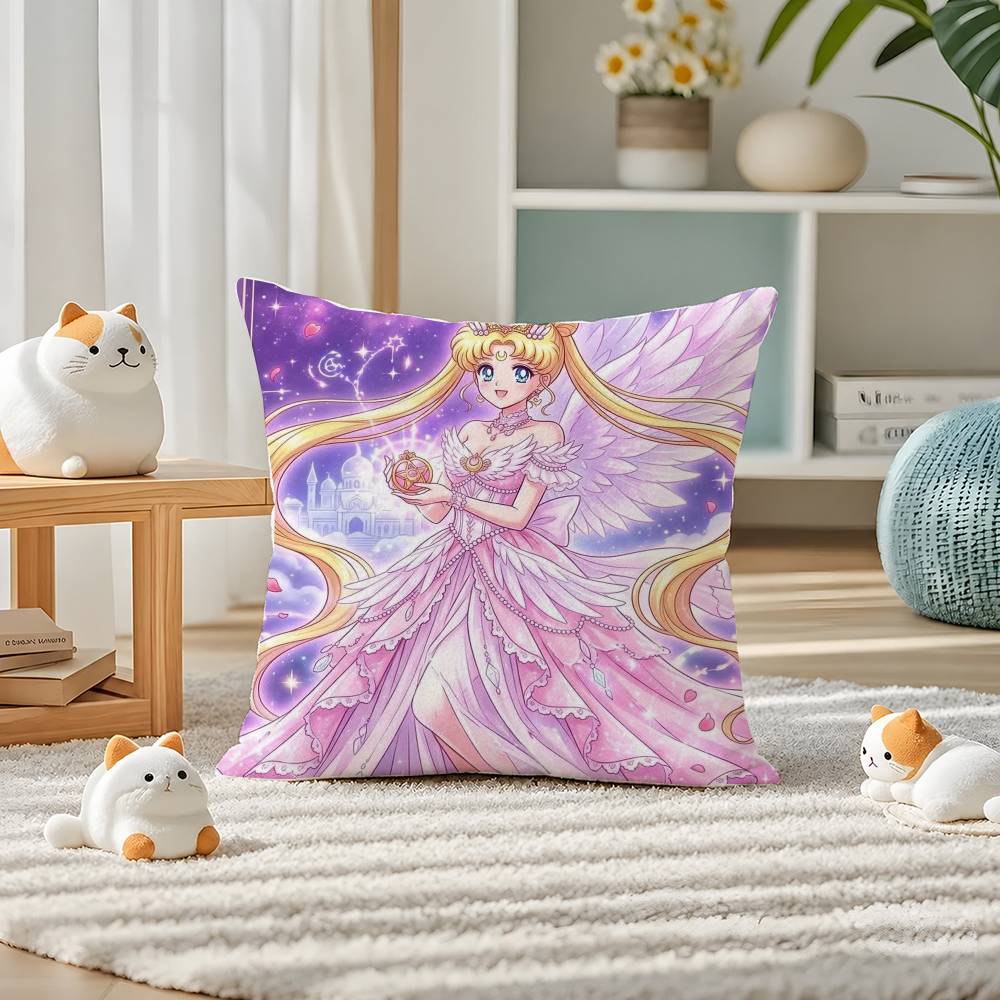 Sailor Moon Chibi Moon Anime Plush Pillow Cover Soft Short Plush Cushion Cover For Sofa Bedroom Home Decor Gift Decoration