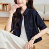 Denim Shirt Jacket for Women Short Sleeve Spring and Summer New Short Top Small Blue Shirt