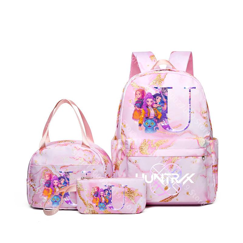 3pcs/set KPop Demon Hunters Girls Schoolbag Lunch Bag PencilCase Student Cartoon Backpack Bento Pouch Pen Bags School Supplies Gift