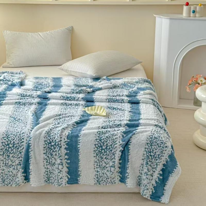 Вязаный шерстяной плед «Снежинка в полоску», мягкий и теплый, для всесезонного использования, покрывало на диван, плюшевый плед для офиса, приятный к коже, украшение для дома