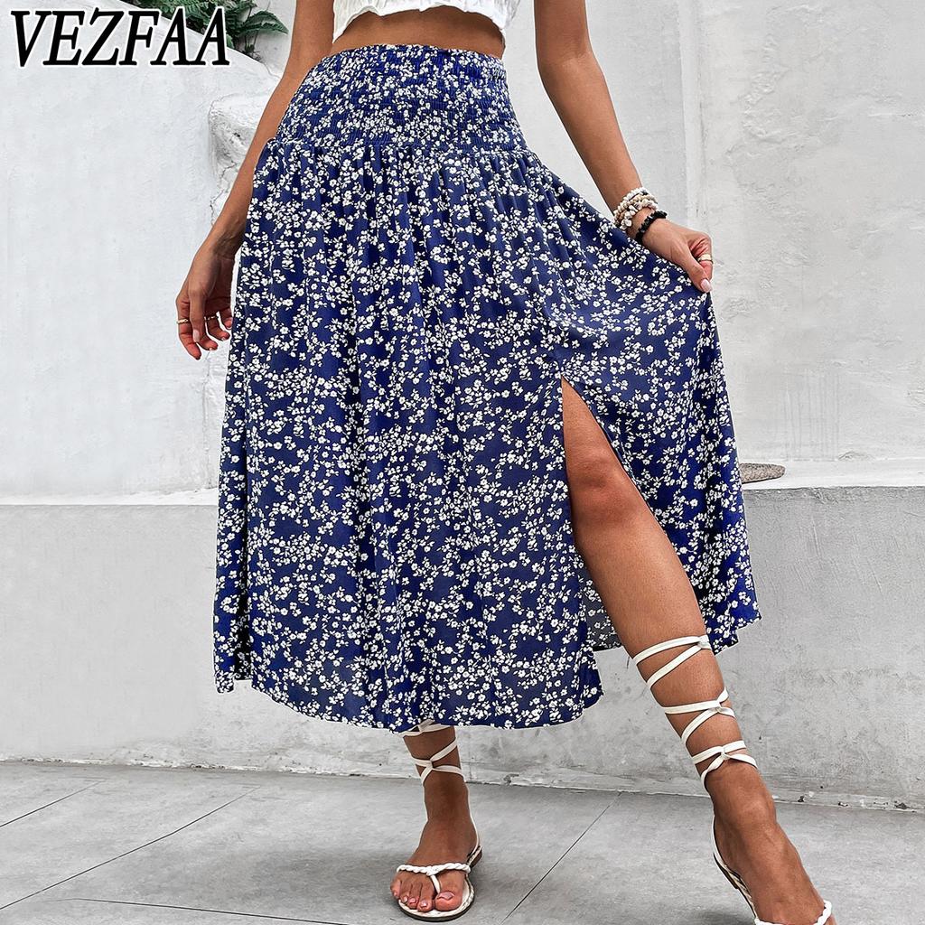 VEZFAA Women's Flower Pattern Print Casual Summer Spring Skirts