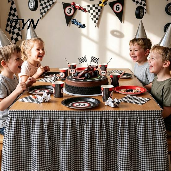 Rectangular Table Skirt for Kindergarten 6Ft Gingham with Ruffled Edge, Checkered Teacher Desk Skirt, Pastoral Style Plaid Decor Hook And Loop