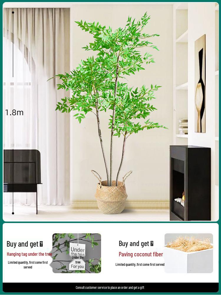 Artificial Nandina Domestica Potted Plant for Home Decoration - Green Ornamental Bonsai for Living Room or Sofa Side Decor.