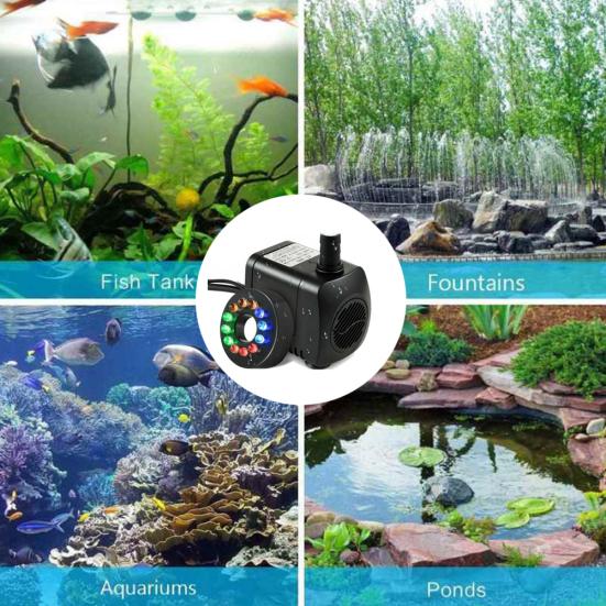 15W 800L/H 12LED Mini Fish Tank Aquarium Ponds Submersible Fountain Water Pump