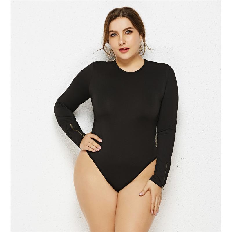 Женский цельный сплошной цвет с длинными рукавами, сексуальный комбинезон с защитой от воздействия больших размеров