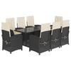 9 Piece Outdoor Dining Set with Cushions Black Poly Rattan