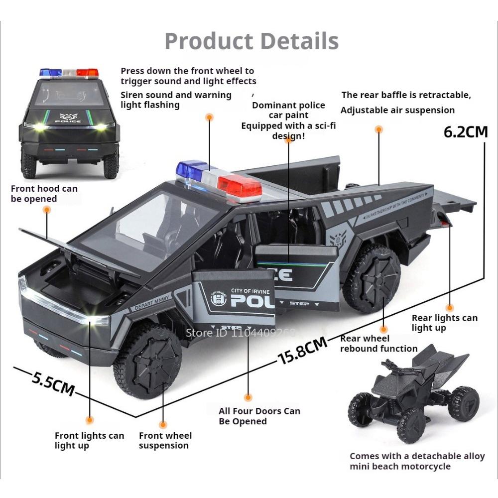 1:32 Pickup Charger Police Car Model Toy Doors Opened Sound Light Pull Back Models Shock Absorption Toys Boy Gift Ornaments