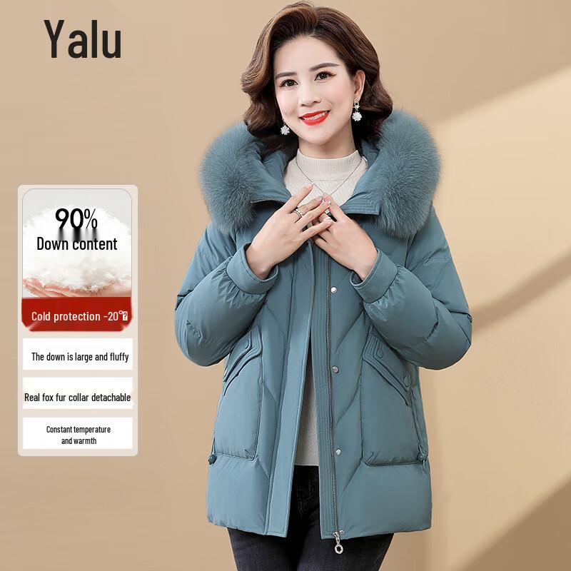 Yalu Women's Mid-length Fox Fur Collar Down Jacket