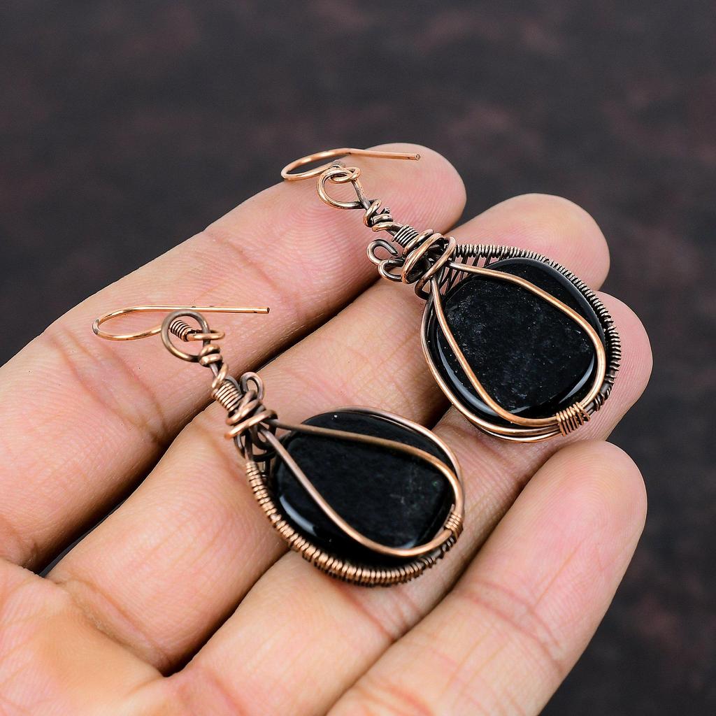 Серьги из американского дихроичного стекла, серьги из медной проволоки, серьги ручной работы, серьги из натурального драгоценного камня, медная проволока, ювелирные изделия, женский специальный подарок