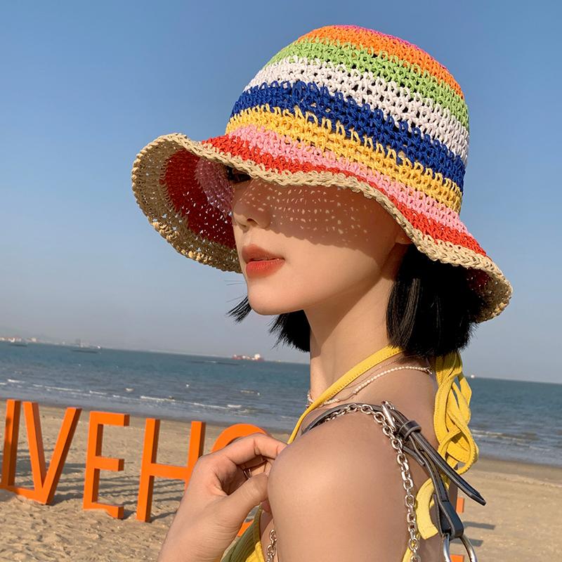 Summer Bohemian Outing Striped Straw Hat Children Sunshade Sunscreen Dome Hollow Beach Fisherman Sun Hat