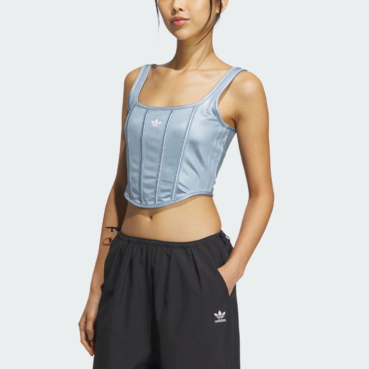 Adidas Originals Trefoil Series Corset Tank Top Solid Color Logo Sports Camisole Women Tops Texture-Blue IX1913