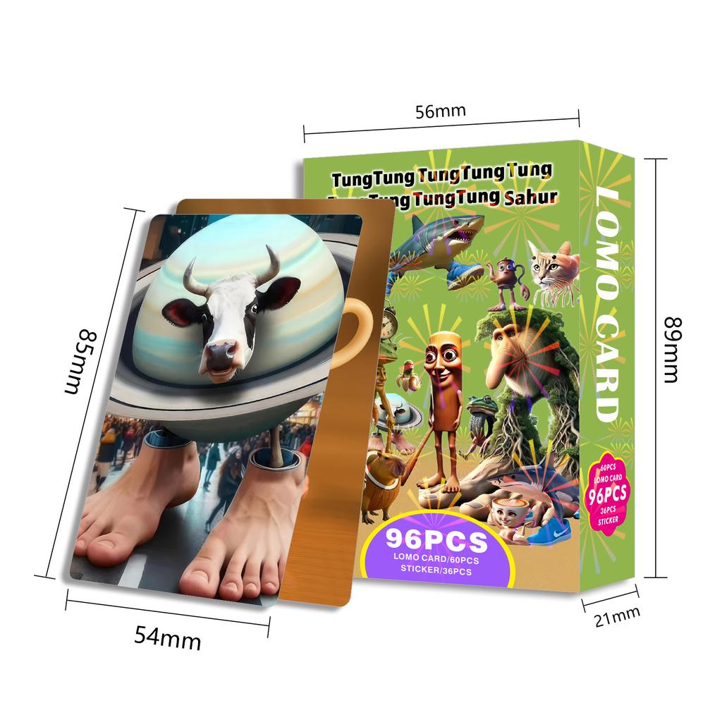 96 шт./Коробка TungTungTungSahur Итальянский Маразм Деревянная Наклейка (36pcs ) + 60 шт. Карточки LOMO TungTungTungSahur Аниме Коллекционный Набор