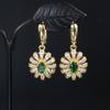 Легкий роскошный винтажный комплект украшений в виде цветка 24K зеленый комплект украшений в виде ожерелья, сережек, кольца, инкрустированных цирконием, в виде ромашки