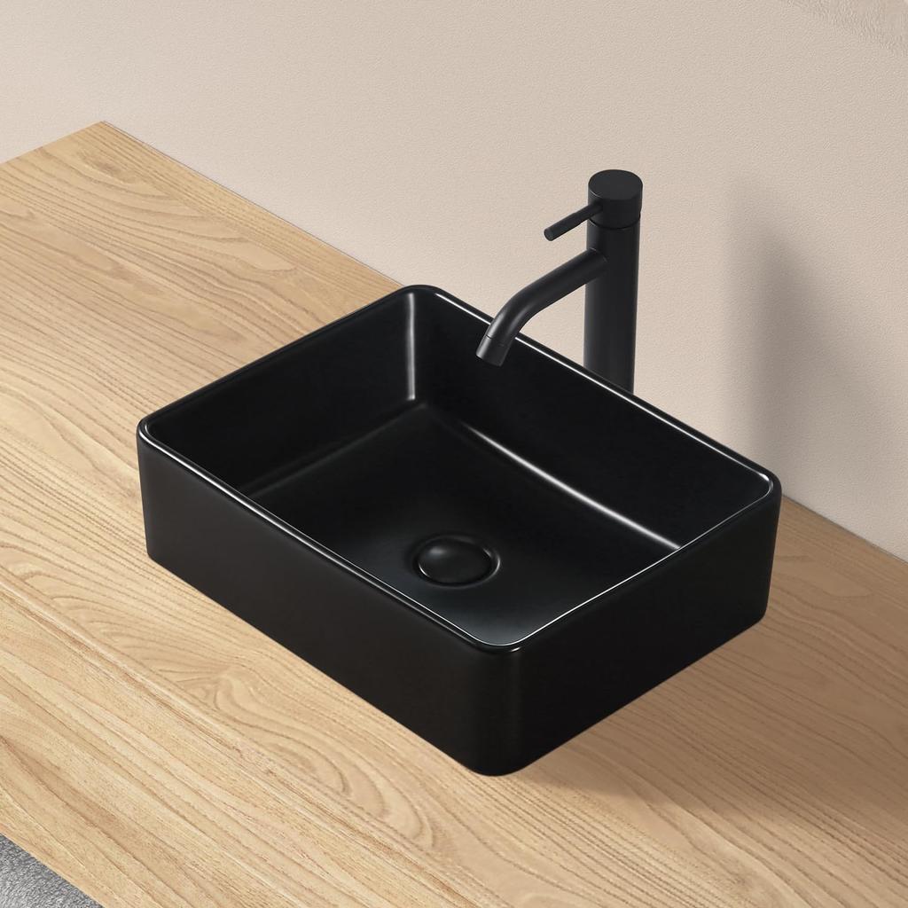 С эксклюзивным сливом JOMOWN Отдельно стоящая керамическая раковина для мытья рук [В комплекте] Раковина, черная, Чаша, Стильная, Маленькая, Раковина,