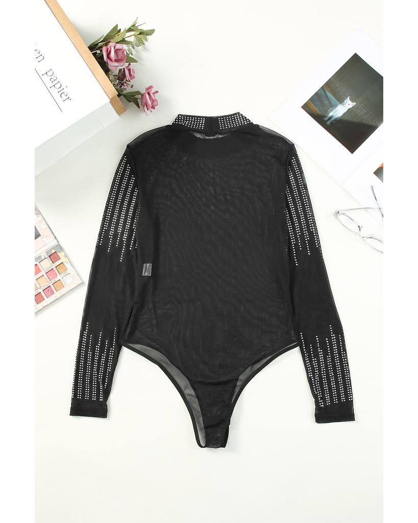 Azura Exchange Rhinestone Long Sleeve Bodysuit