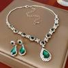 GemChic женские новые легкие роскошные зеленые хрустальные стразы капли сверкающие подвески ожерелье серьги комплект из двух предметов день рождения рождество ювелирные изделия подарок