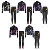 Kids Figure Skating Jacket Set Stand Collar Long Sleeve Printed with Leggings for Workout