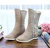 Модные этнические вышитые женские сапоги, обувь ханьфу, зимние высокие женские сапоги, теплые вышитые пионами туфли, женская тканевая обувь