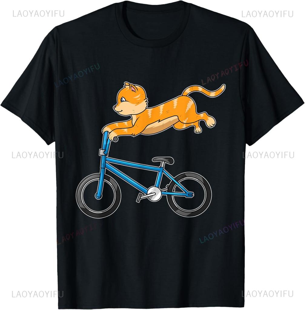 Funny Cat Riding BMX Art for Unisex Women BMX Bike BMX Lover TShirt Unisex Clothing Tops Graphic T Shirts Camisas Streetwear