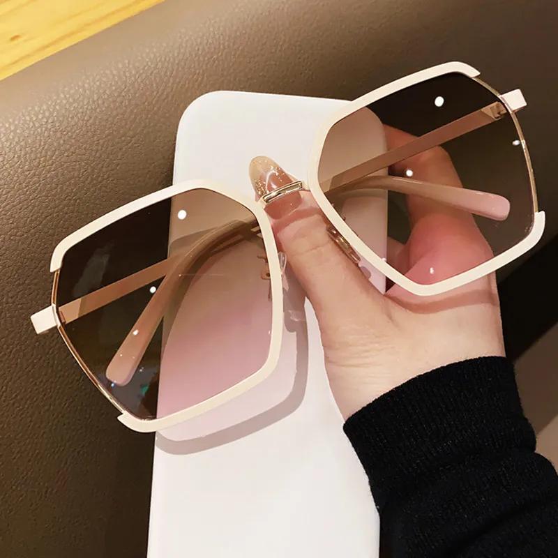 Women Outdoors Square Sunglasses for Men Oversized White Tea Original Brand Design Sun Glasses Female Shades Travel Sunshade