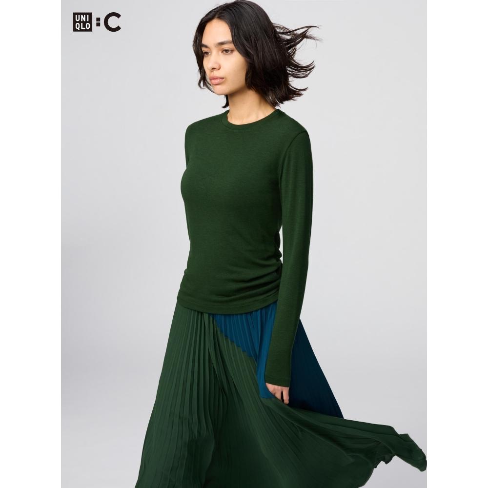 Uniqlo Футболка HeaTTech Cashmere Blend с круглым вырезом и длинным рукавом, очень теплая