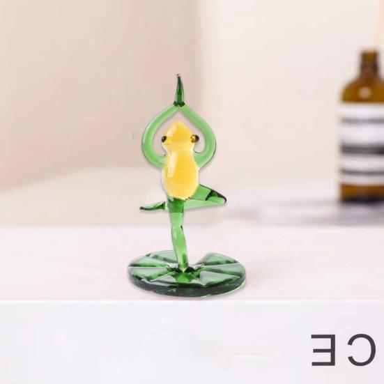 Стеклянный орнамент в виде лягушки для йоги, креативный дизайн, тонкое мастерство, украшение для мини-стола, мультяшный стеклянный орнамент