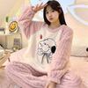 Новая осенне-зимняя плюшевая пижама с круглым воротником для женщин, утолщенная теплая милая мультяшная фланелевая домашняя одежда