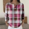 Women's Fashion Long Sleeve Plaid Geometric Print Top Elegant Casual Top