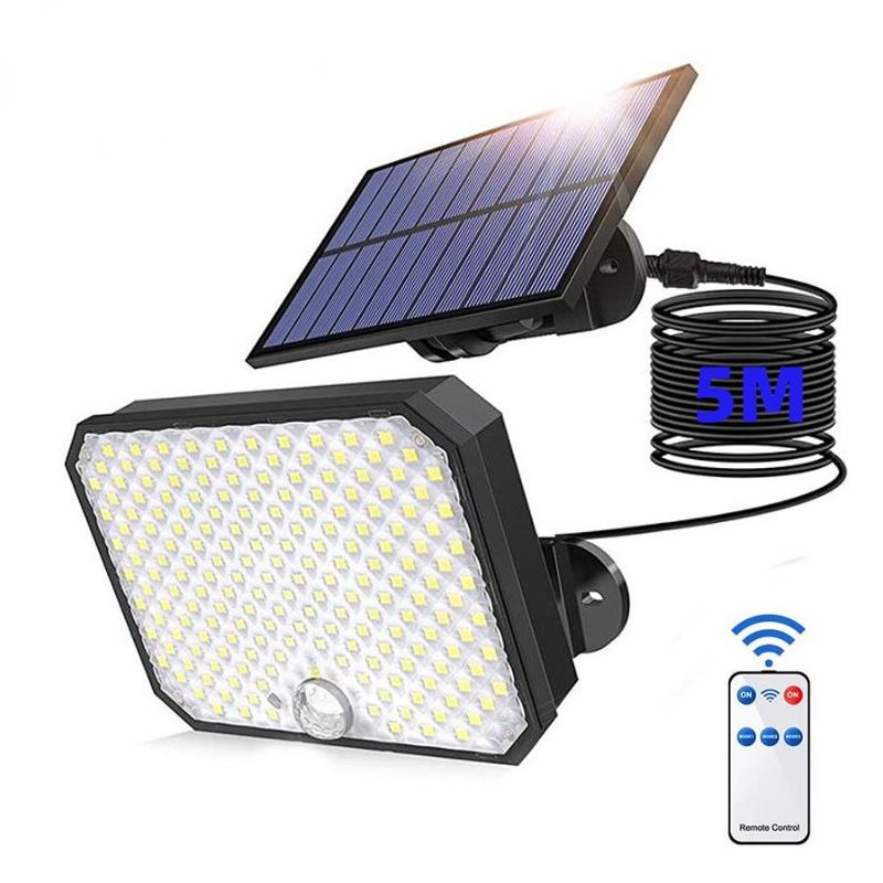 190 светодиодный солнечный свет, уличный датчик движения, IP65, водонепроницаемый аварийный настенный светильник, яркий прожектор, охранное освещение для гаража, сада