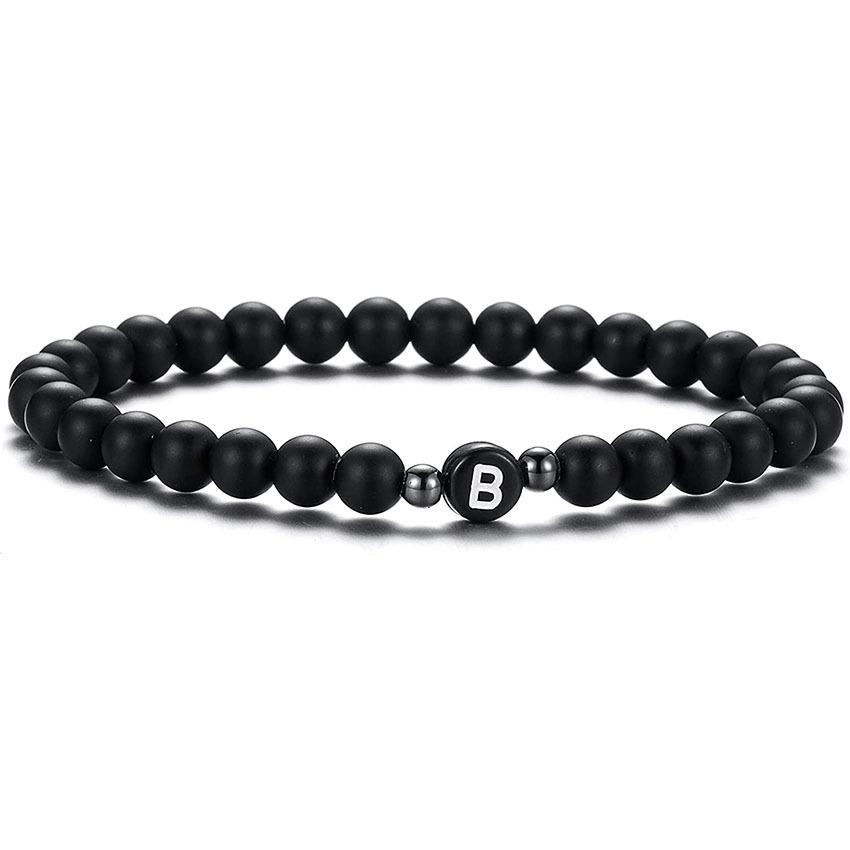 6MM Natural Frosted Agate Bracelet for Women Man Handmade Beaded Letter Bracelet Fashion 26 Letter Personality Couple Jewelry