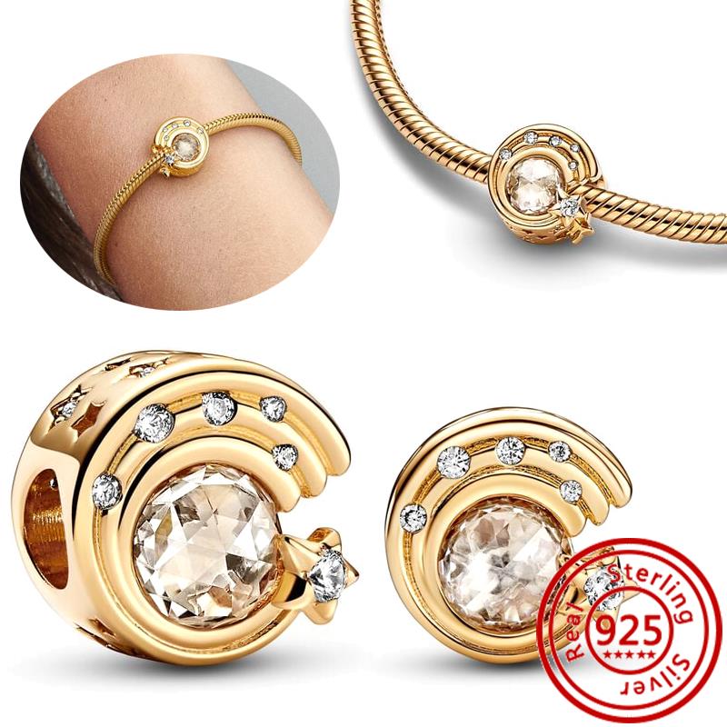 925 Copper Two-tone Stepmom Entwined Hearts Monstera Leaf Glow-in-the-dark Firefly Charm Beads Fit Pantaro Bracelet DIY Zircon