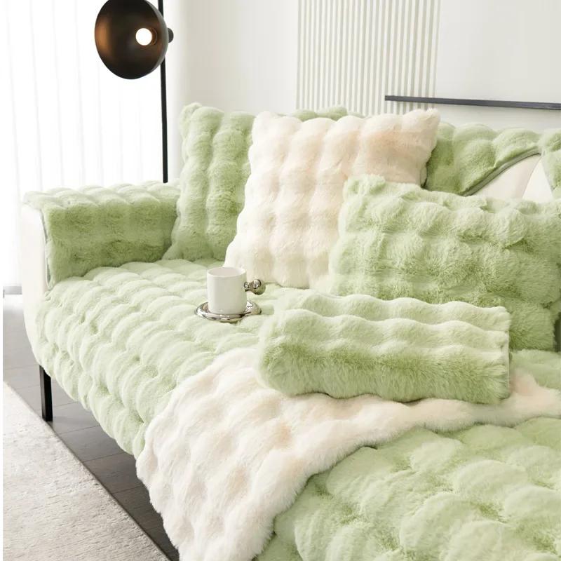 Warm Velvet Non-Slip Cushions Winter Thick Plaid Plush Sofa Cover Living Room Flannel Couch Covers Universal Armrest Back Towel