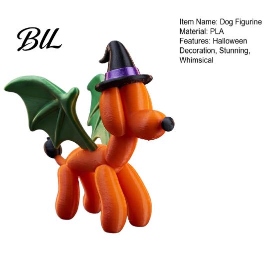 Halloween Balloon Puppy Figurine Figurine, 3D Printed Cute Dog Statue with Witch Hat And Gift for Lovers Bat Wings, Small Animal Sculpture Living Room