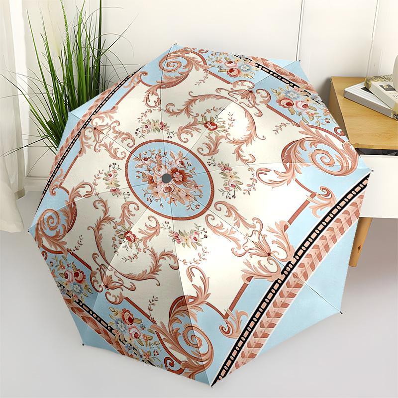 1PC Floral Pattern Ornamentation Umbrella-8-Rib Reinforced, Automatic Open, Lightweight & Durable, Fashion Accessory for Outdoor, Beach L0332