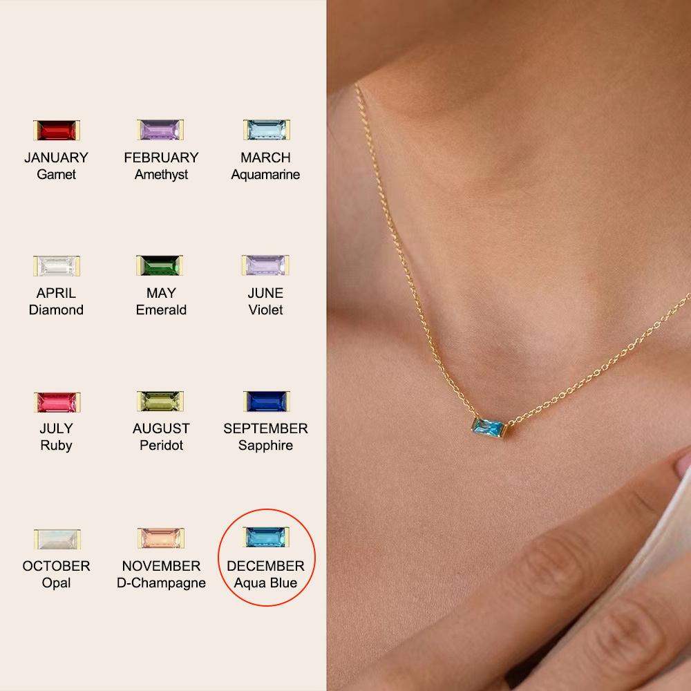 Hot Sale Bijoux Minimalist Baguette square Birthstone Necklace 925 Sterling Silver Gold Plated Zircon Necklace Jewelry
