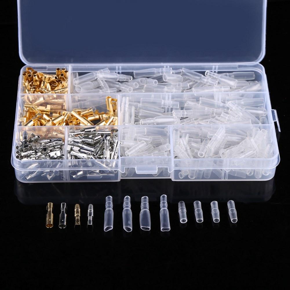 100 Pairs 3.9mm Motorcycle Brass Male & Female Wire Terminals Connectors With Insulation Sleeve