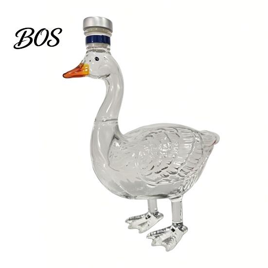Decorative Wine Bottle Goose Shape Glass Whiskey Decanter, 3D Bird Liquor with Frosted Stopper, Personalized Style 350ml Art Vodka Dispenser for Home