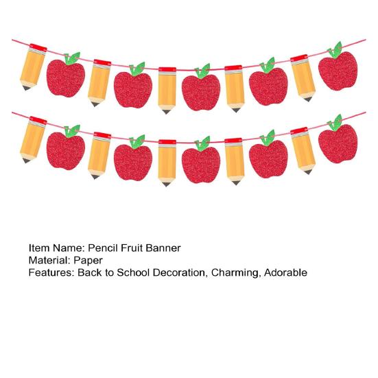 Pencil Fruit Banner for Back To School Decoration Pre-Strung Classroom Hanging Sign Garland for Teacher Appreciation First Day of School Bulletin