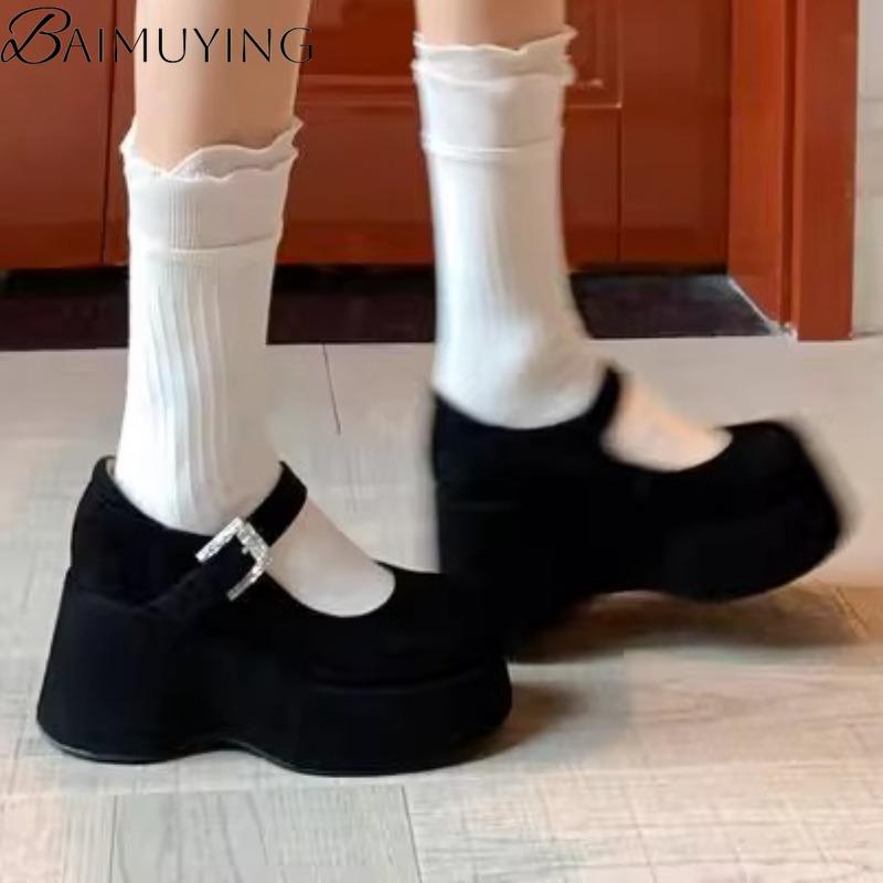 Модные туфли Мэри Джейн на платформе Женские босоножки на танкетке Лето 2025 Новый тренд Туфли-лодочки для платья Мелкие Элегантные Замшевые Большого размера Zapatos Mujer