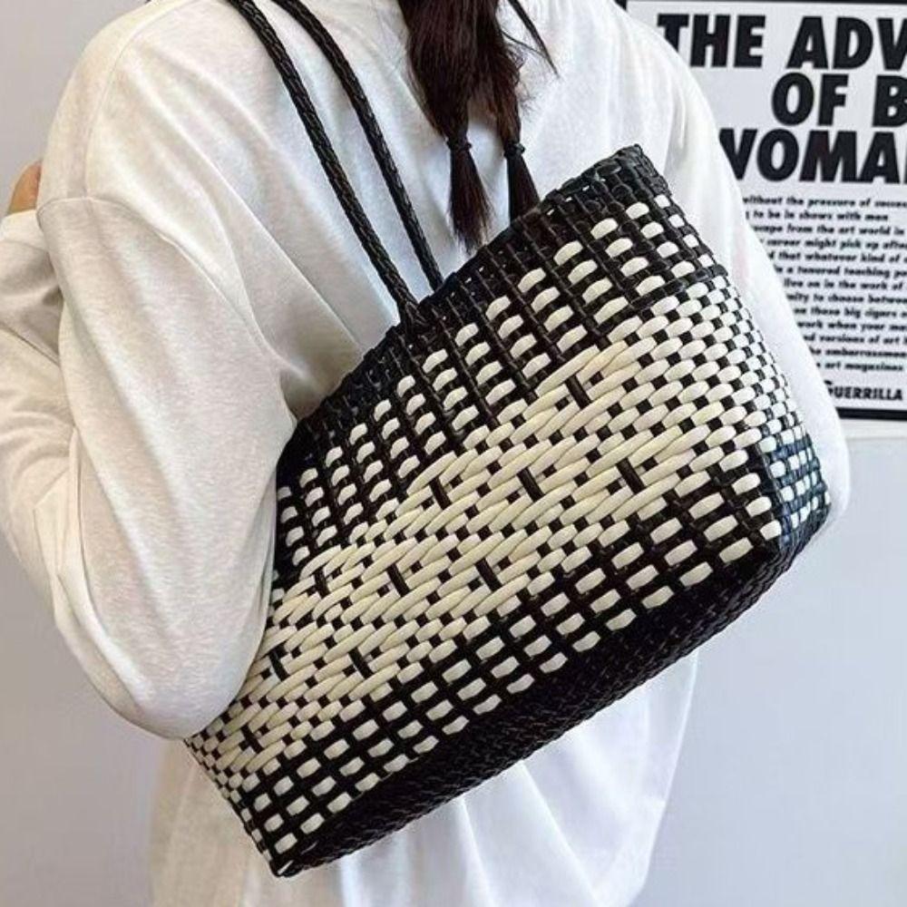 Vacation Style Weave Bag Hollow Out Plastic Handbag Trendy PVC Vegetable Basket Bag Shopping