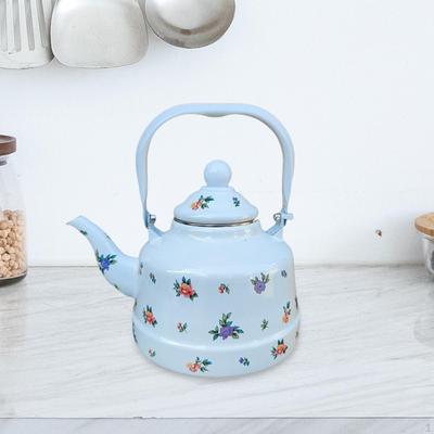 Эмалированный чайник для чая с цветочным узором, декоративный чайник для кофе 2,5 л с ручкой для воды