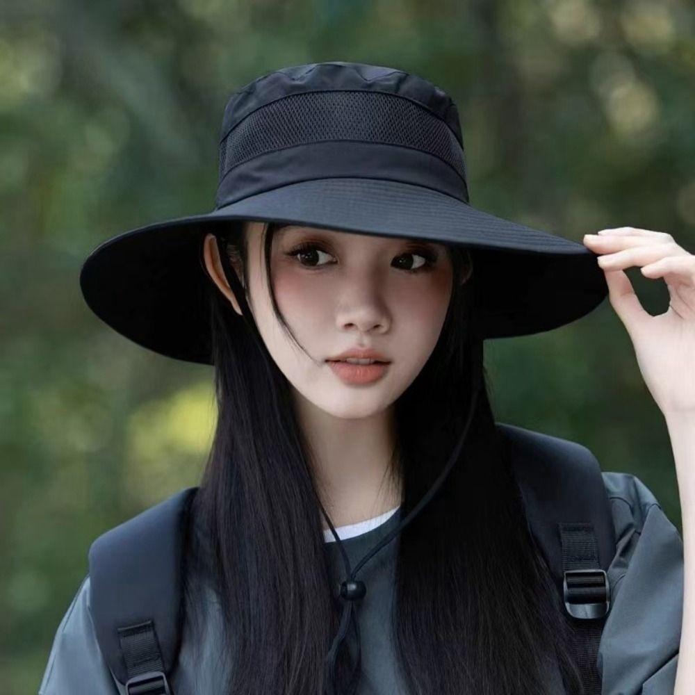 Drawstring Quick Drying Hiking Cap Wide-Brim Sunshade Sun Hat Breathable Men Fisherman Hat Travel