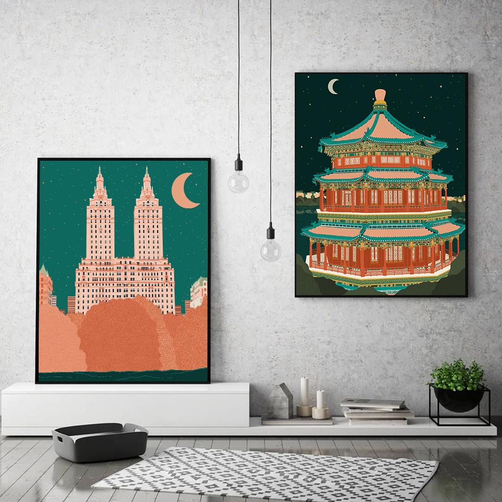 Paris London New York Milan China Wall Art Canvas Painting Nordic Landscape Poster And Print Wall Pictures For Living Room Decor